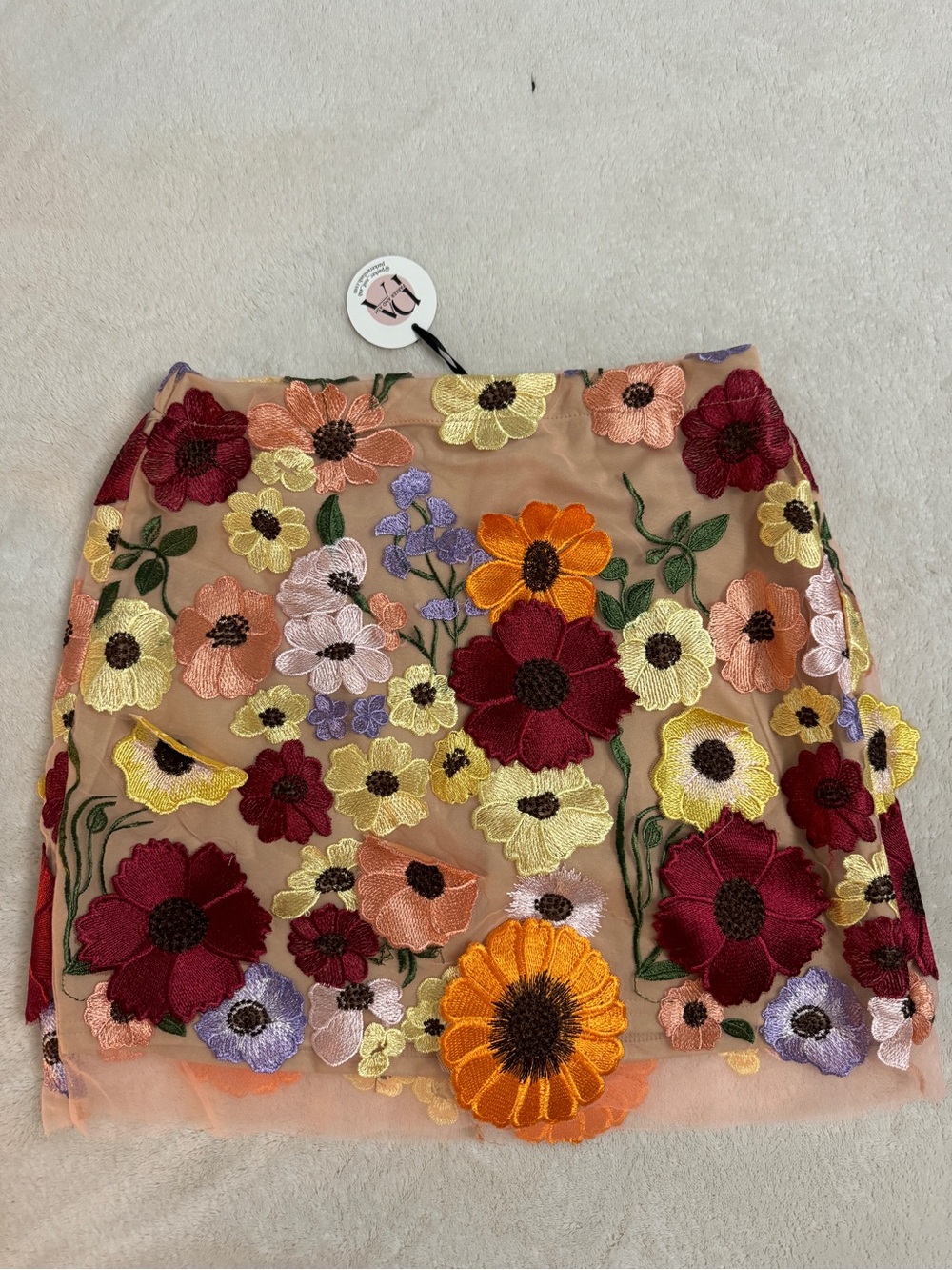 Endless Rose Floral Embroidered Mini Skirt - Peach Base with Multi Blooms